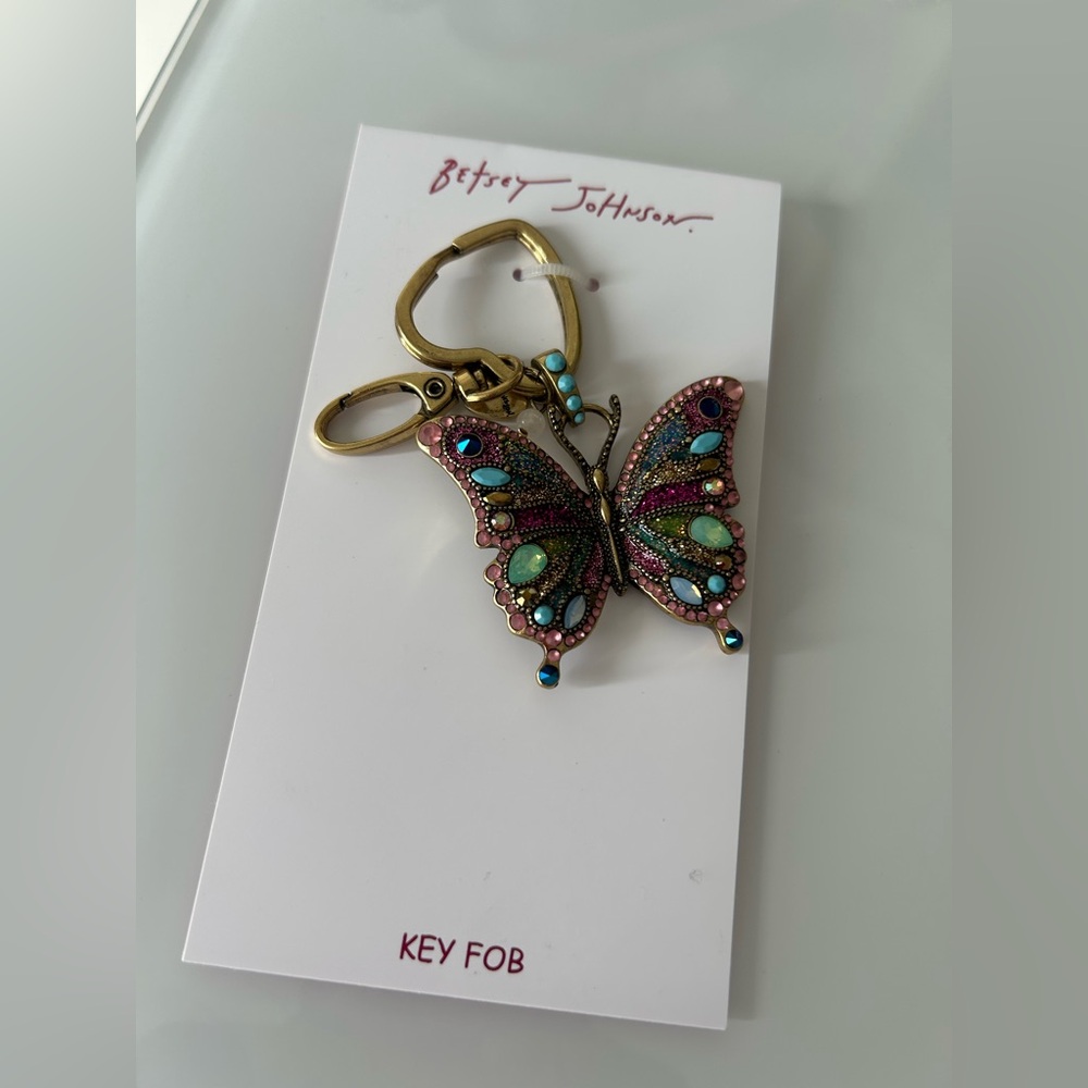 Betsey Johnson Butterfly colorful Rhinestone bag charm Keychain